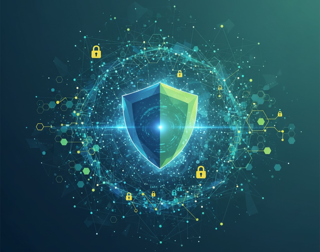 Abstract image to illustrate a blog about AI Acceptable Use Policies. It aims to evoke themes of security, data flow, and controlled access, using a modern, digital aesthetic.